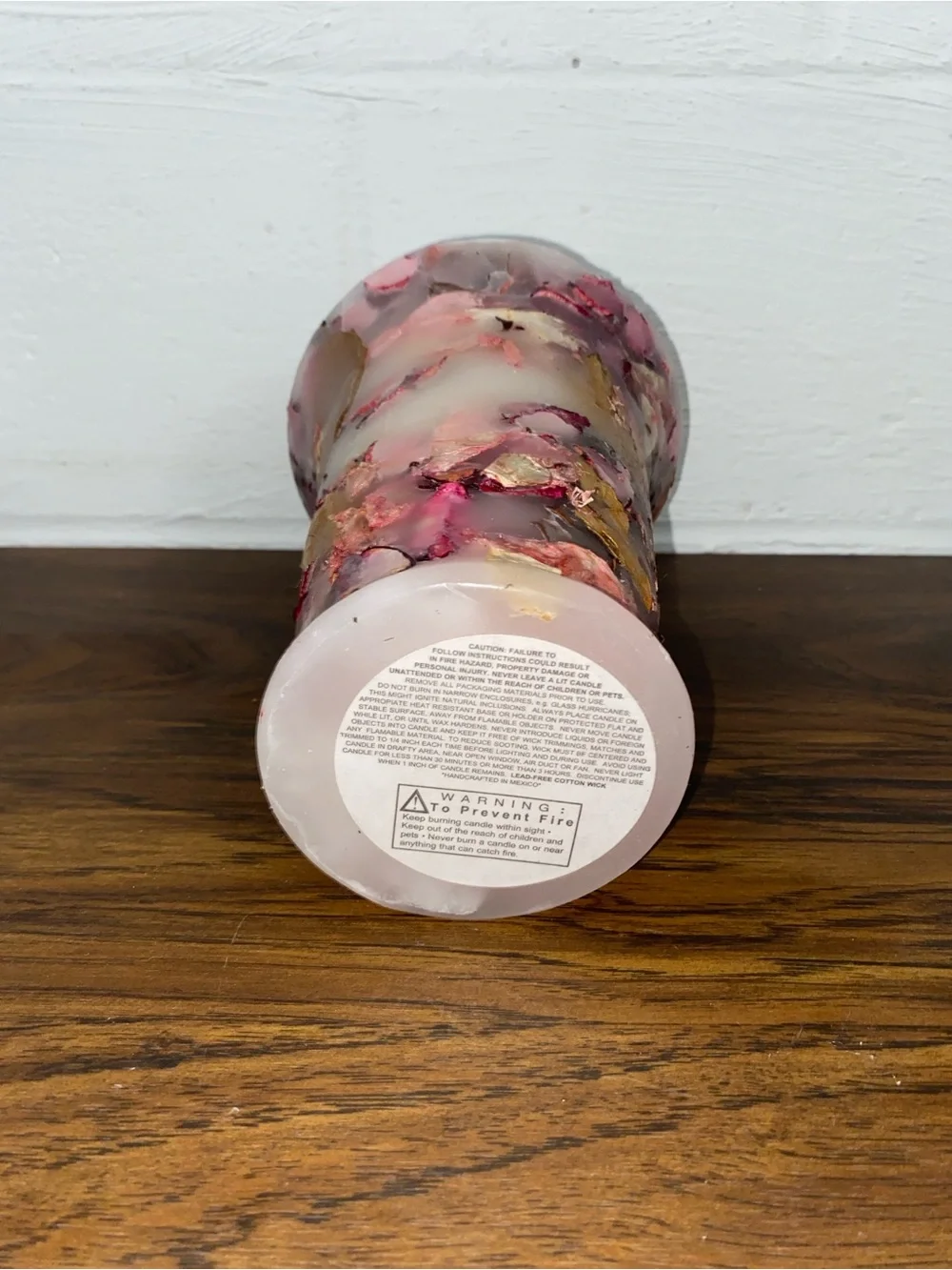 Pink Floral Embedded Pillar Candle Vase